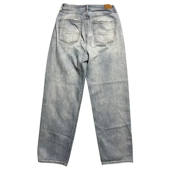 American Eagle Light Wash Ultra High-Waist Baggy Distressed‎ Jeans Size 10 - Picture 2 of 9